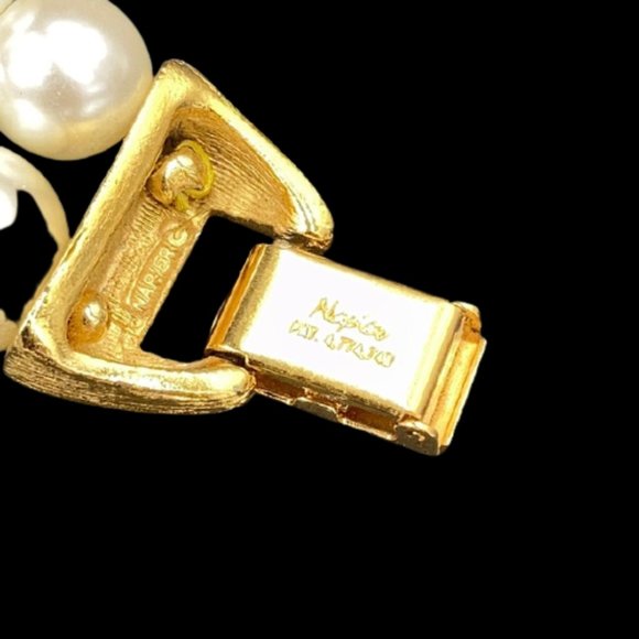 Vintage Napier Faux Pearl and Lapis Glass Necklace - Picture 6 of 6